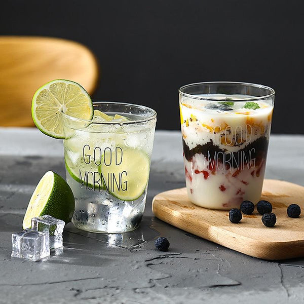 400Ml Good Morning Glass Breakfast Cup Coffee Tea Milk Yogurt Mug Glassware & Drinkware