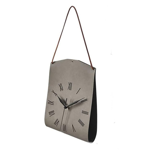 Retro Pu Leather Hanging Wall Clock Silent Sweep Movement Roman Numerals Decorative Handbag Style(Grey) Wall Clocks