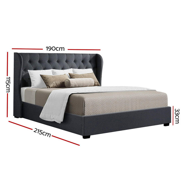 Artiss Issa Bed Frame Fabric Gas Lift Storage Charcoal King King Bed Frames