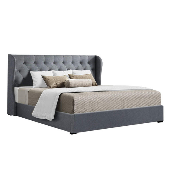 Artiss Issa Bed Frame Fabric Gas Lift Storage Grey King King Bed Frames