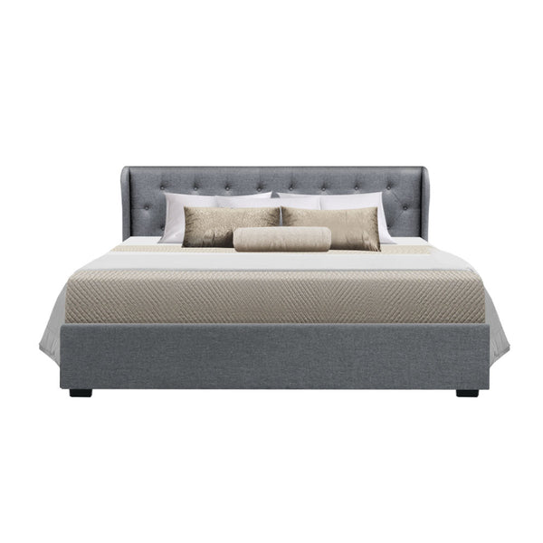 Artiss Issa Bed Frame Fabric Gas Lift Storage Grey King King Bed Frames
