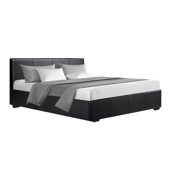 Artiss Nino Bed Frame Pu Leather Black Queen Queen Bed Frames