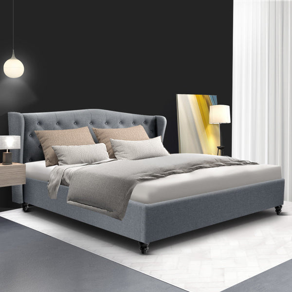 Artiss Pier Bed Frame Fabric Grey King King Bed Frames
