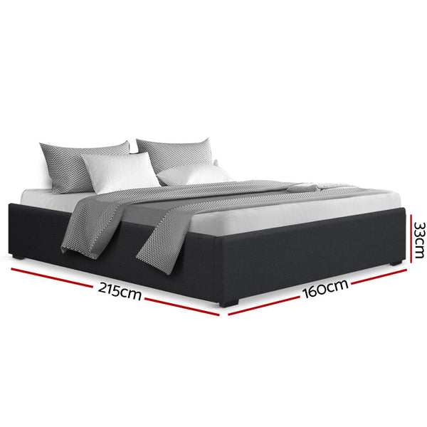 Artiss Toki Queen Size Storage Gas Lift Bed Frame Without Headboard Fabric Charcoal Queen Bed Frames