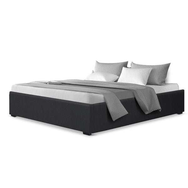 Artiss Toki Queen Size Storage Gas Lift Bed Frame Without Headboard Fabric Charcoal Queen Bed Frames