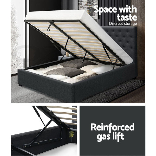Artiss Bed Frame Double Size Gas Lift Base With Storage Charcoal Fabric Vila Collection Double Bed Frames