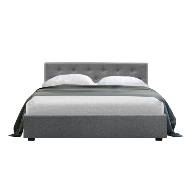 Artiss Vila Bed Frame Fabric Gas Lift Storage Grey Double Double Bed Frames