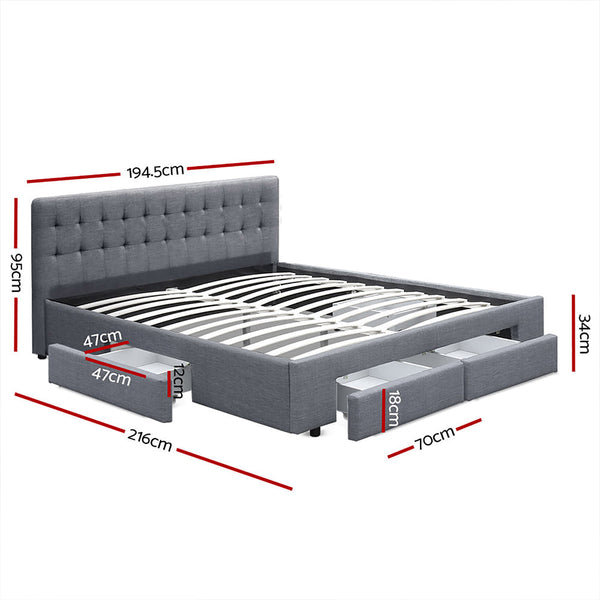 Artiss Avio Bed Frame Fabric Storage Drawers Grey King King Bed Frames