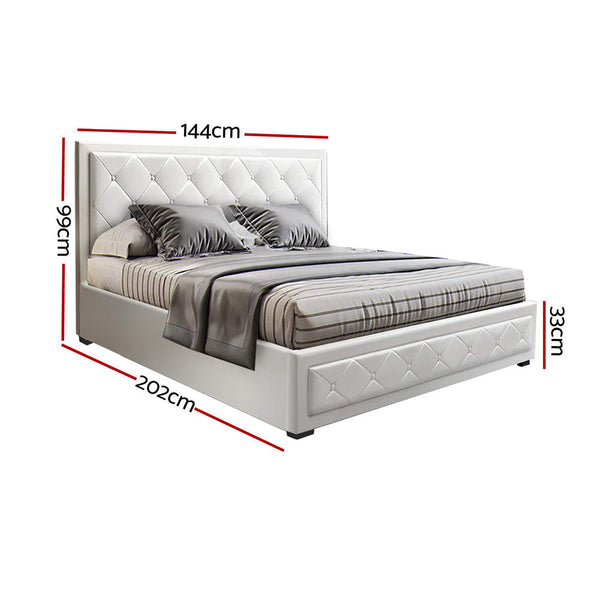 Artiss Tiyo Bed Frame Pu Leather Gas Lift Storage White Double Double Bed Frames