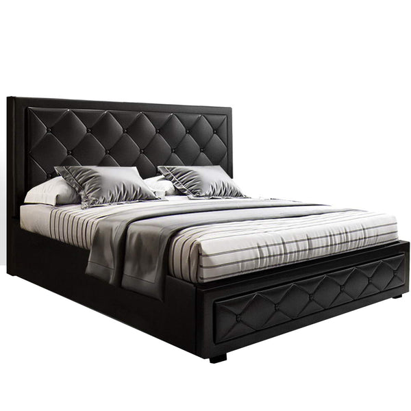 Artiss Bed Frame Double Size Gas Lift Base With Storage Black Leather Tiyo Collection Double Bed Frames