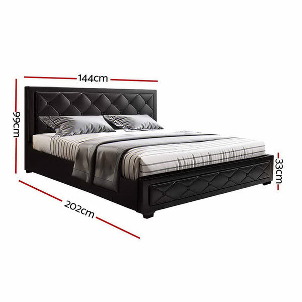 Artiss Bed Frame Double Size Gas Lift Base With Storage Black Leather Tiyo Collection Double Bed Frames