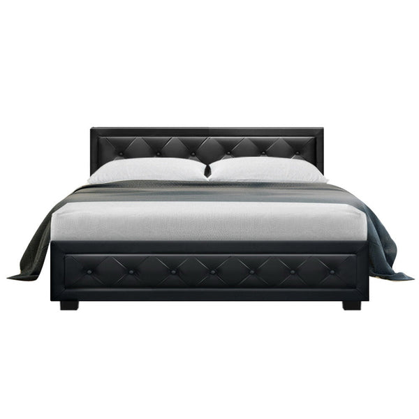 Artiss Bed Frame Double Size Gas Lift Base With Storage Black Leather Tiyo Collection Double Bed Frames