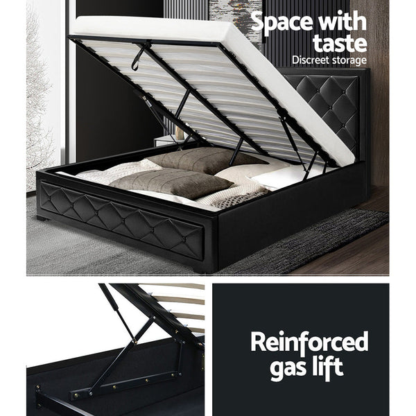 Artiss Bed Frame Double Size Gas Lift Base With Storage Black Leather Tiyo Collection Double Bed Frames