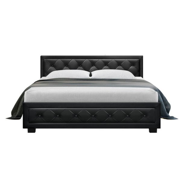 Artiss Tiyo Bed Frame Pu Leather Gas Lift Storage Black Queen Queen Bed Frames