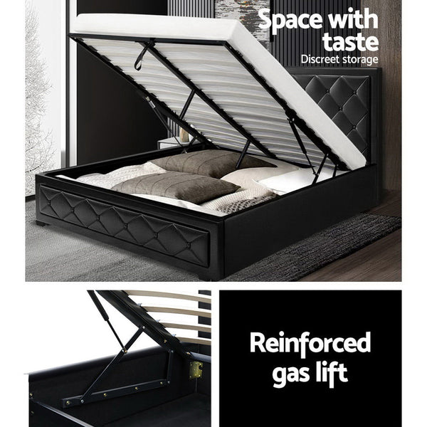 Artiss Tiyo Bed Frame Pu Leather Gas Lift Storage Black Queen Queen Bed Frames