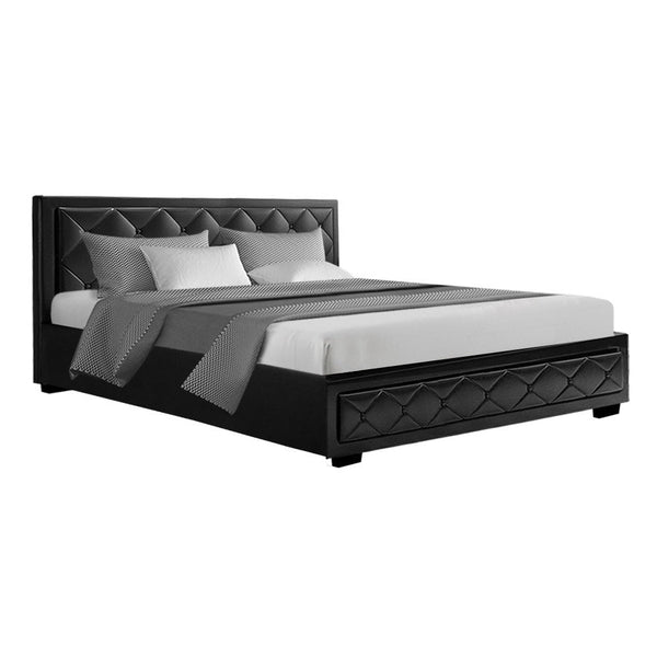 Artiss Tiyo Bed Frame Pu Leather Gas Lift Storage Black King King Bed Frames