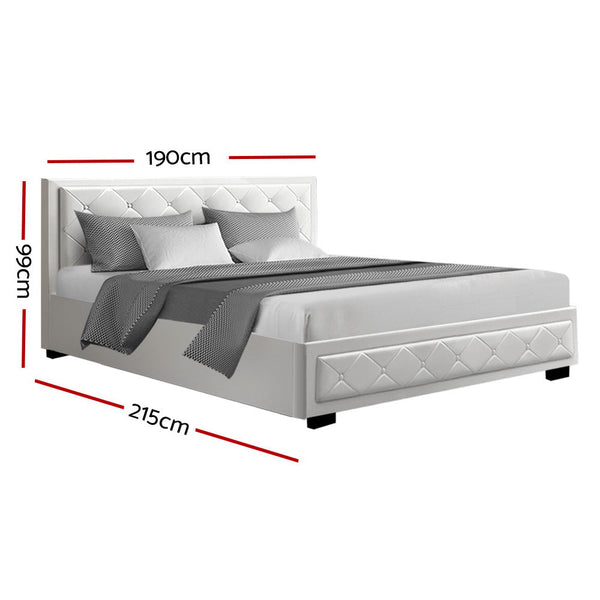 Artiss Bed Frame King Size Gas Lift Base With Storage White Leather Tiyo Collection King Bed Frames