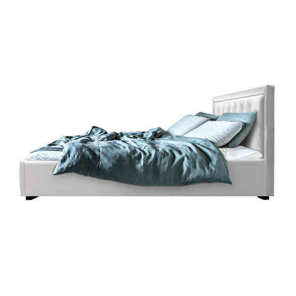 Artiss Bed Frame King Size Gas Lift Base With Storage White Leather Tiyo Collection King Bed Frames