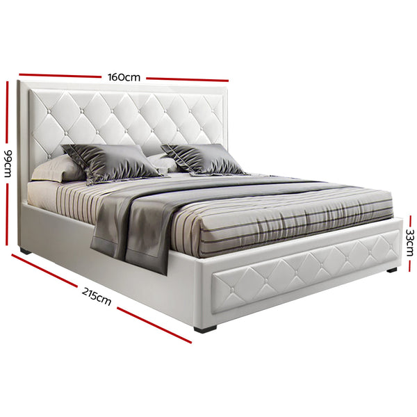 Artiss Tiyo Bed Frame Pu Leather Gas Lift Storage White Queen Queen Bed Frames