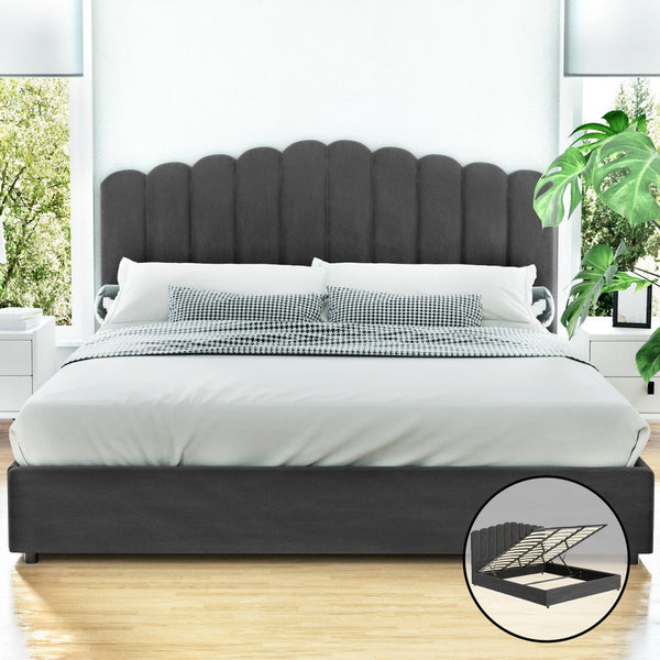 Artiss Bed Frame King Size Velvet Grey Fion Bedroom Furniture King Bed Frames