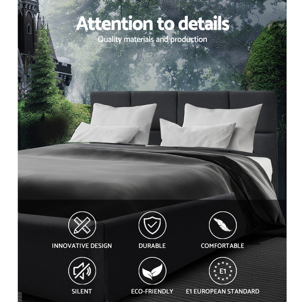 Artiss Tino Bed Frame Double Size Charcoal Fabric Change Mats & Covers