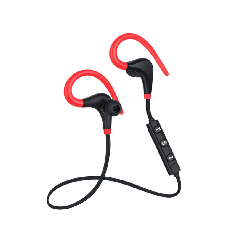 Biaural Wireless Sport Ear Hanging Waterproof Bullhorn Bluetooth Headset Red