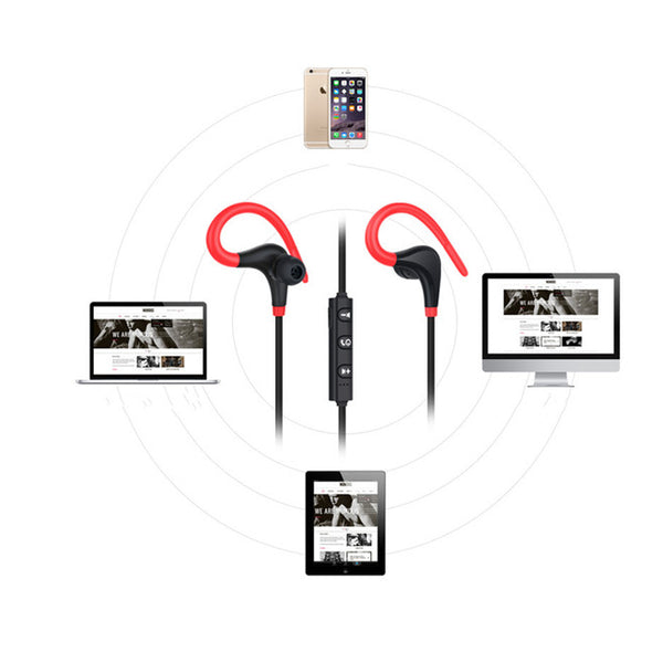 Biaural Wireless Sport Ear Hanging Waterproof Bullhorn Bluetooth Headset Red