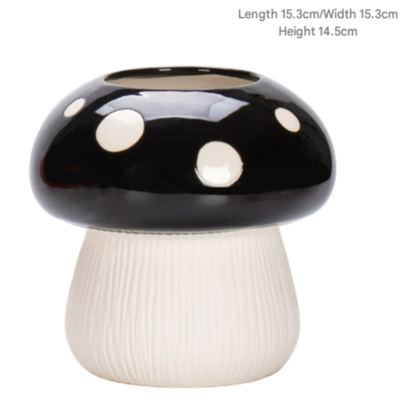 Big Size Black Whimsical Ceramic Mushroom Vase Decorative Floral & Hydroponic Planter Vases