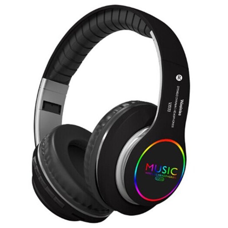 Vj033 Folding Led Hifi Wireless Headset Bluetooth 5.0 Sport Headphone With Noise Reduction Mic Tf Card Play Black Headsets