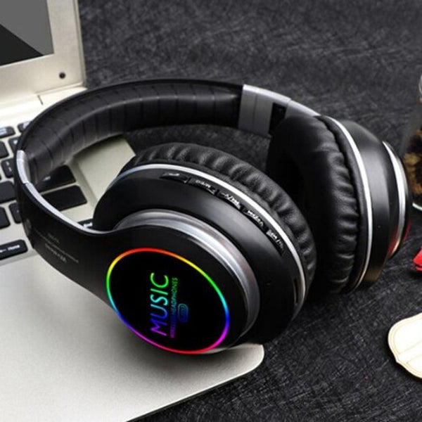 Vj033 Folding Led Hifi Wireless Headset Bluetooth 5.0 Sport Headphone With Noise Reduction Mic Tf Card Play Black Headsets
