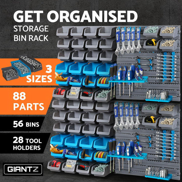 Giantz 88 Parts Wall Mounted Storage Bin Rack Tool Garage Shelving Organiser Box Tool Shelving & Racking Systems