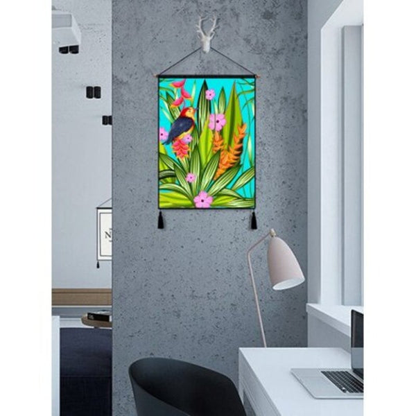 Bird Flower And Leaves Print Tassel Hanging Painting Beetle Green 1Pc1826 Inchno Frame