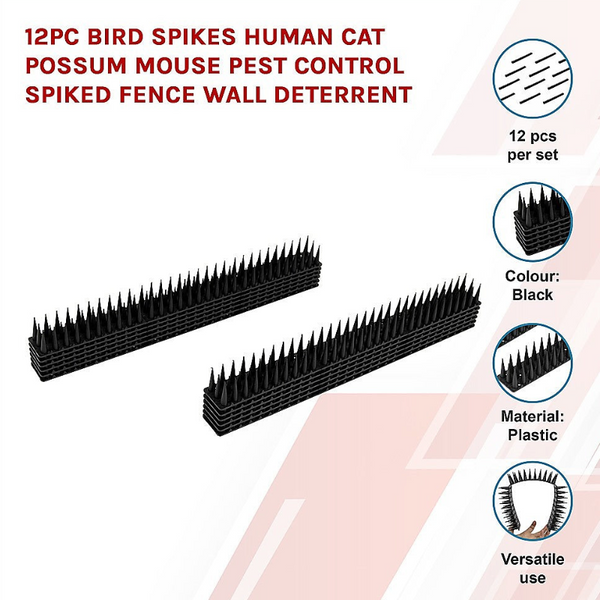 Randy & Travis Machinery 12Pc Bird Spikes Human Cat Possum Mouse Pest Control Spiked Fence Wall Deterrent Repellents & Deterrents
