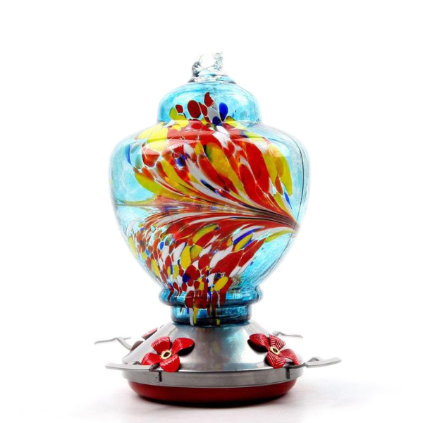 Hummingbird Feeder With Perch Hanging Feeding Port Stained Glass Bird Feeders
