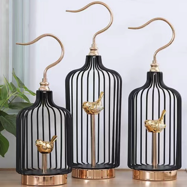 52 Centimetre Golden Handle Birdcage Tabletop Home Decor Sculptures Figurines Sculptures & Figurines