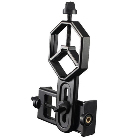 Black Adjustable Metal / Abs Cellphone Adapter Mount Microscope Spotting Scope Telescope Clip Bracket Phone Stand Holder