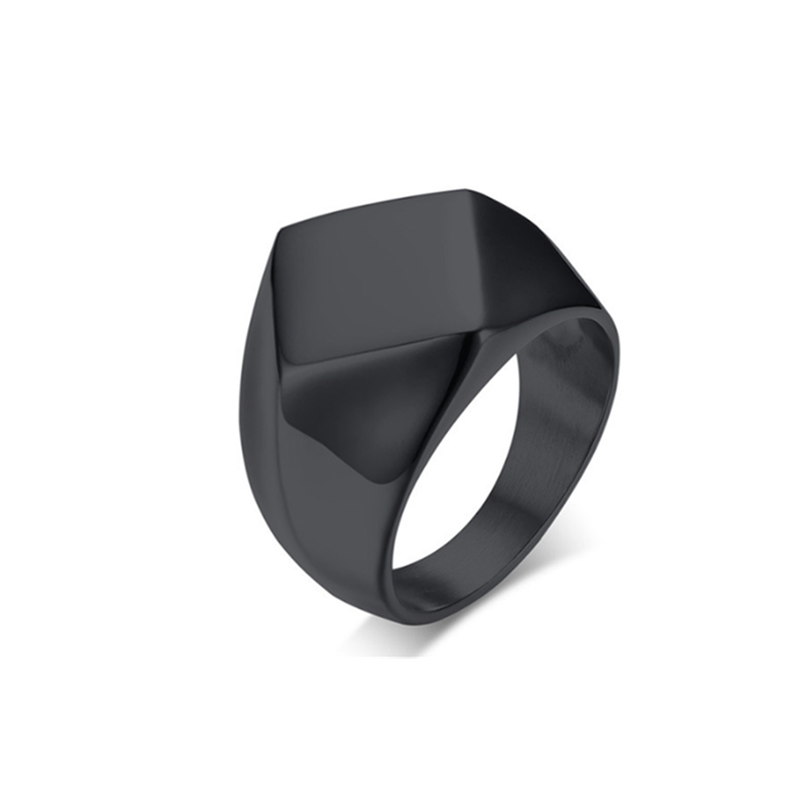 Veile Studios Black Geometric Stainless Steel Quadrangle Flat Top Titanium Signet Ring For Men Rings