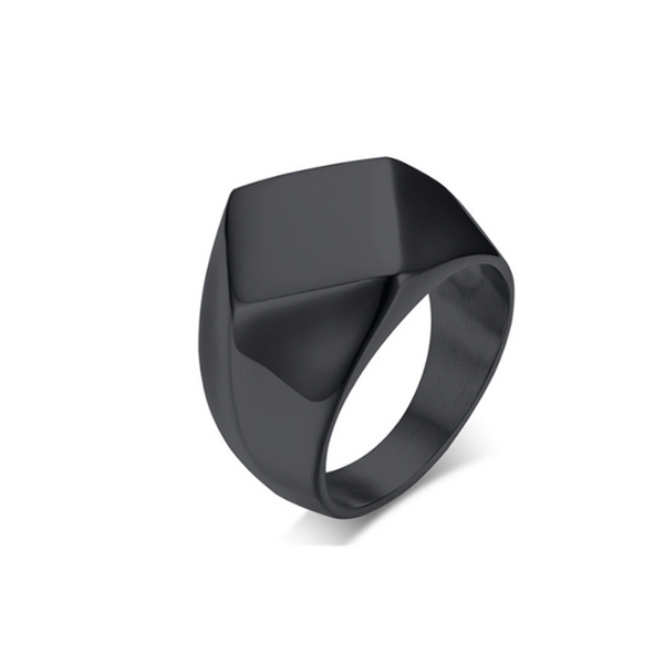 Veile Studios Black Geometric Stainless Steel Quadrangle Flat Top Titanium Signet Ring For Men Rings