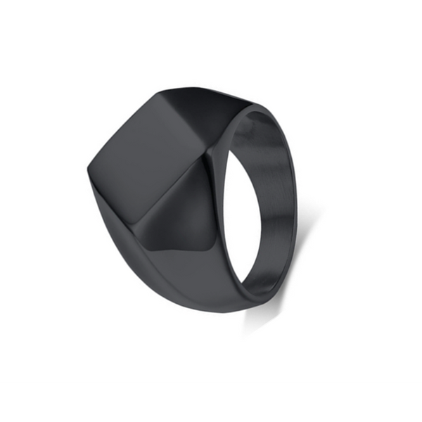 Veile Studios Black Geometric Stainless Steel Quadrangle Flat Top Titanium Signet Ring For Men Rings