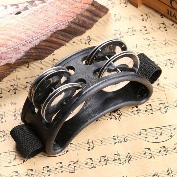 Black Half Moon Shape Foot Tambourine Metal Jingle Bell Percussion Musical Instrument Box Drum Companion Accessory Tambourines