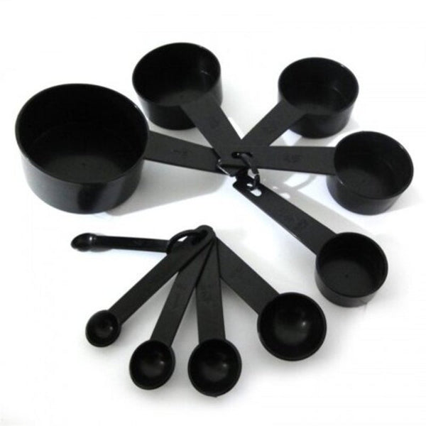 Black Plastic Measuring Cups 10Pcs / Lot Spoon Kitchen Tools For Baking Coffee Tea Measuring Cups Jugs & Spoons