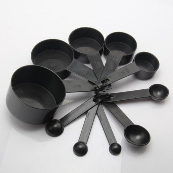 Black Plastic Measuring Cups 10Pcs / Lot Spoon Kitchen Tools For Baking Coffee Tea Measuring Cups Jugs & Spoons