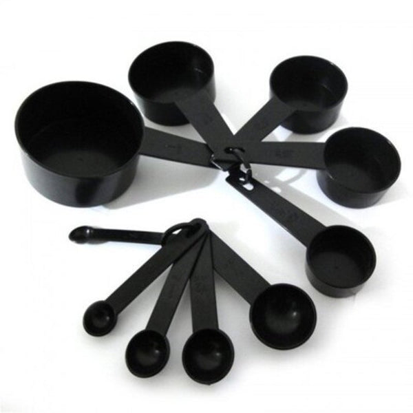 Black Plastic Measuring Cups 10Pcs / Lot Spoon Kitchen Tools For Baking Coffee Tea Measuring Cups Jugs & Spoons