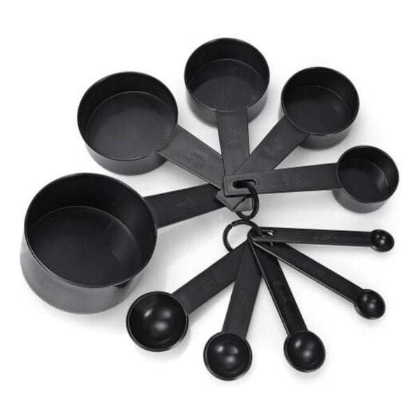 Black Plastic Measuring Cups 10Pcs / Lot Spoon Kitchen Tools For Baking Coffee Tea Measuring Cups Jugs & Spoons