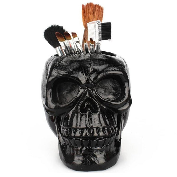 Black Skull Desktop Pen Holder Storage Case Resin Pencil Organizer Home Decoration