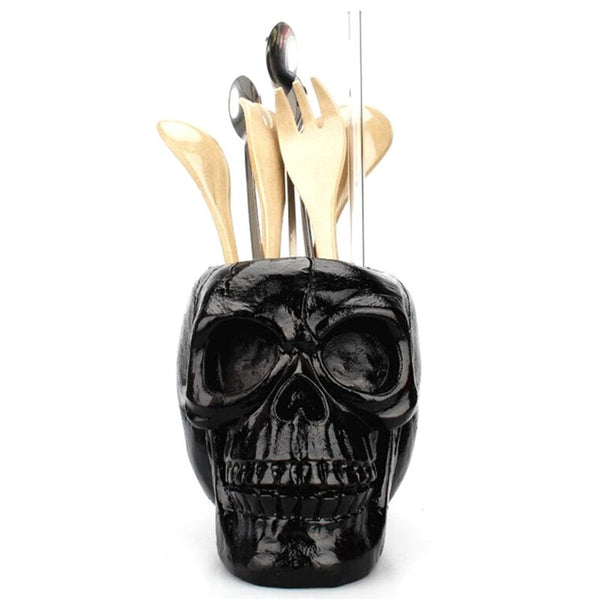 Black Skull Desktop Pen Holder Storage Case Resin Pencil Organizer Decoration Pen Holders