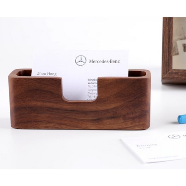 Black Walnut Solid Wood Business Card Case Office Desktop Wooden Holder