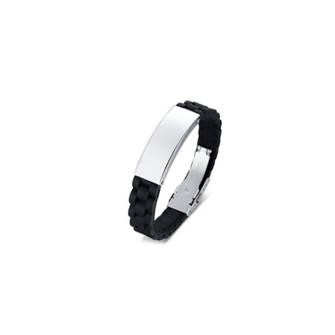 Men's Silicone Stainless Steel Wristband Bangle Black Color