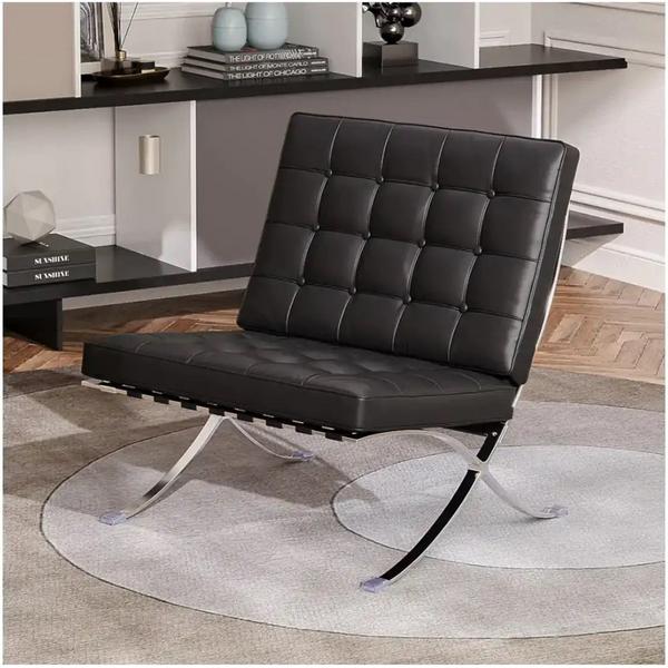 Black Bonded Leather Barcelona Chair Solid Stainless Steel Frame Armchair Sofas Armchairs & Couches
