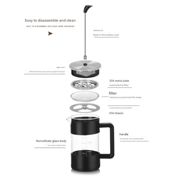 Black Classic 1000Ml French Press Coffee & Tea Maker Heat Resistant Borosilicate Glass Stainless Steel Filter Other Coffee Tea & Espresso Makers